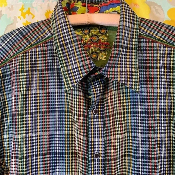 Mens Robert graham colorful plaid button down dress up shirt long sleeve - Picture 6 of 13